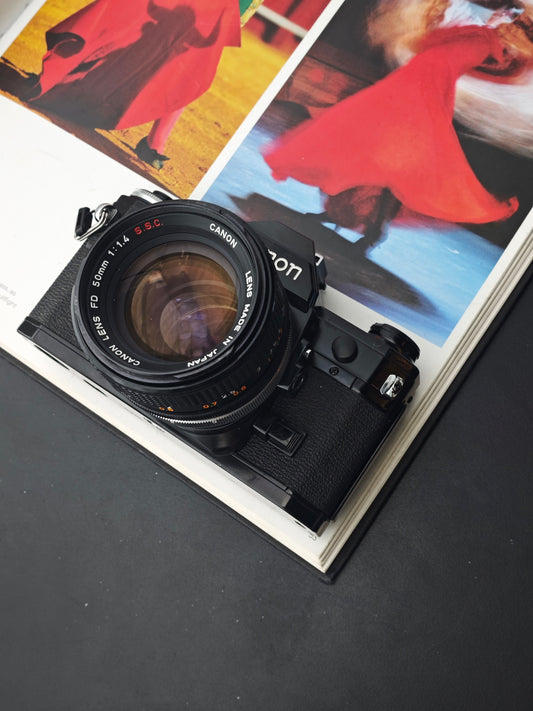 Canon AE-1 black with Canon Lens FD 50mm F1.4 S.S.C.