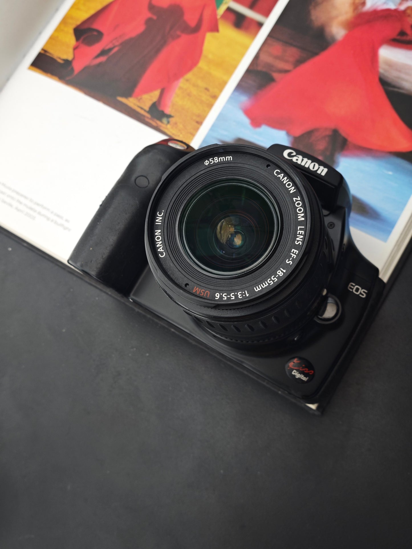Used Canon EOS Kiss Digital with Canon zoom lens EF-S 18-55mm F3.5-5.6 USM