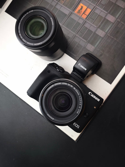 Used Canon EOS M3 with Double Zoom EVF Kit Digital Camera (with box)