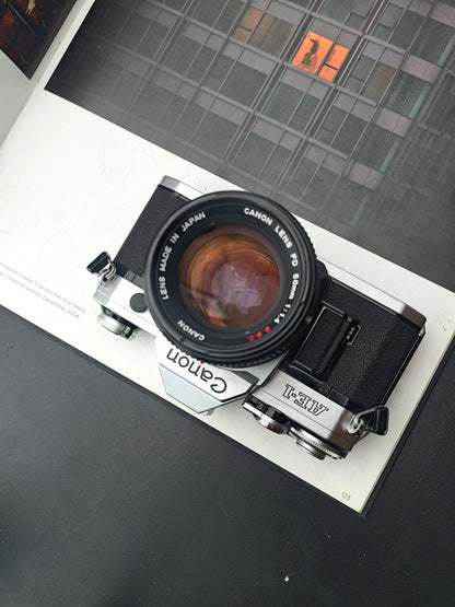 Canon AE-1 silver with Canon Lens FD 50mm F1.4 S.S.C.
