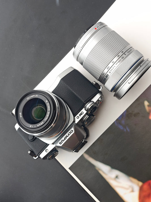 Used Olympus OM-D E-M10 with 25mm F1.8 MSC and 40-150mm F4-5.6 R ED MSC