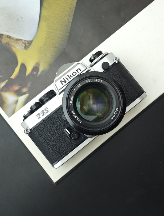 Nikon FE2 silver with Nikon Nikkor 50mm F1.4 Ai