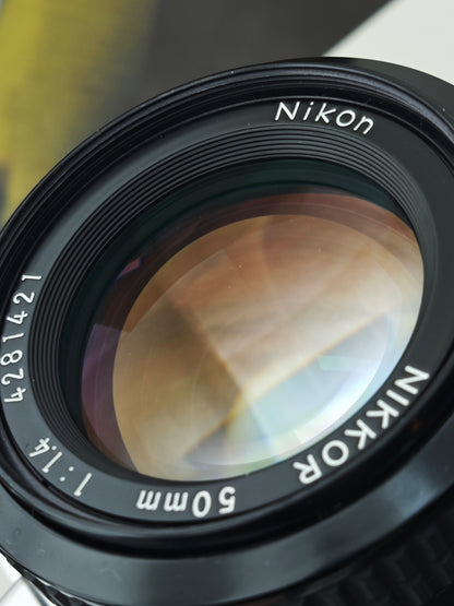 Nikon FE2 silver with Nikon Nikkor 50mm F1.4 Ai