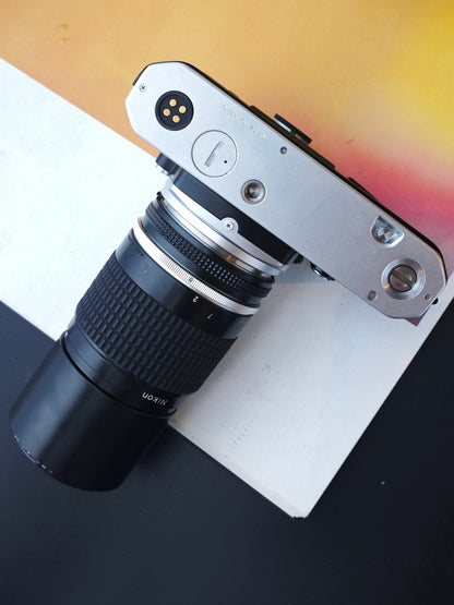Nikon FE silver with Nikkor 200mm F4 Ai-S