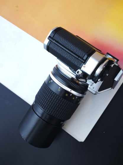 Nikon FE silver with Nikkor 200mm F4 Ai-S