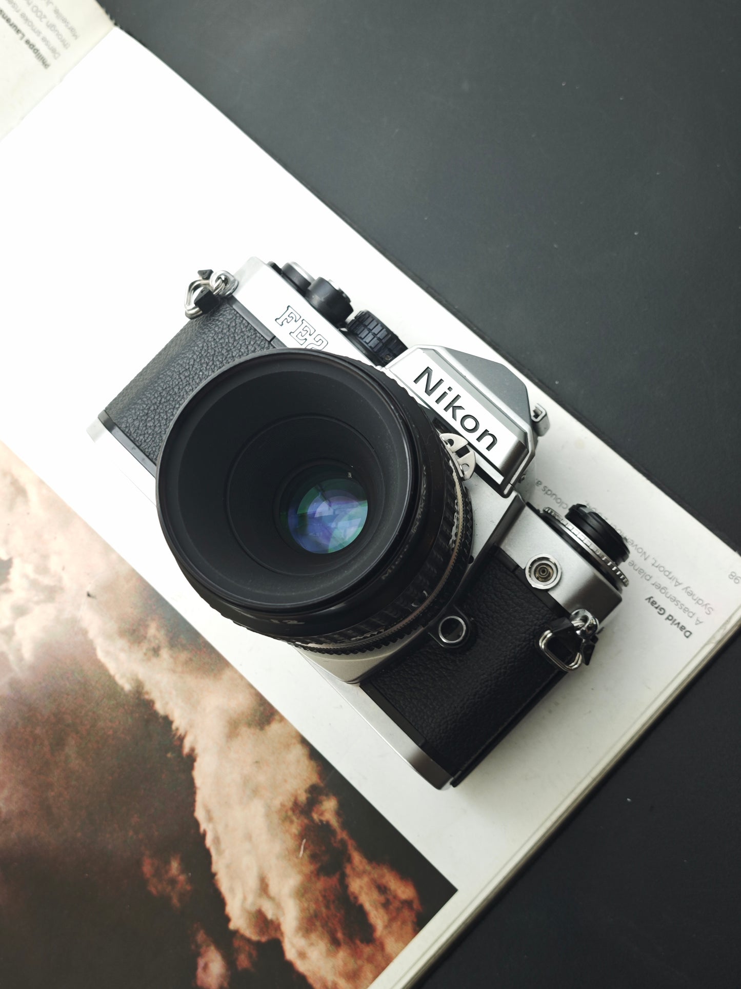 Nikon FE2 silver with Micro- Nikkor 55mm F2.8