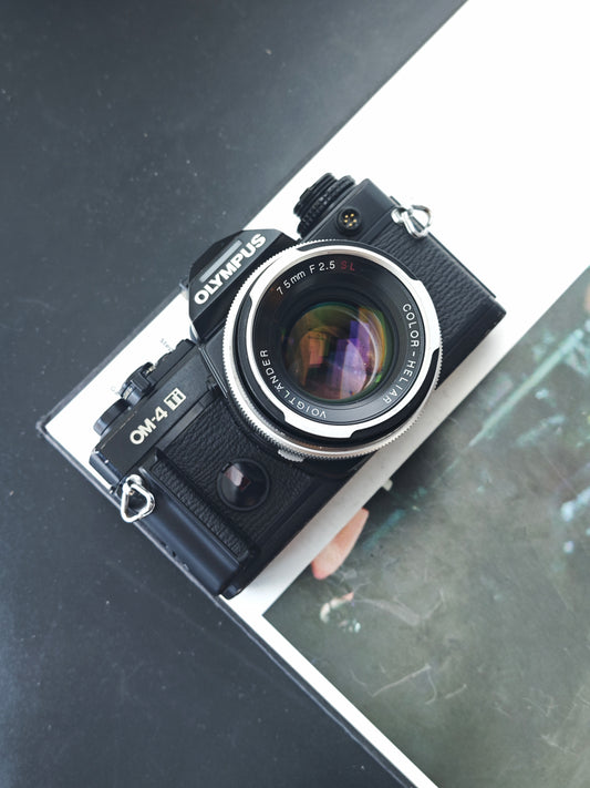 Olympus OM-4 Ti black with Voigtlander Color-Heliar 75mm F2.5 SL