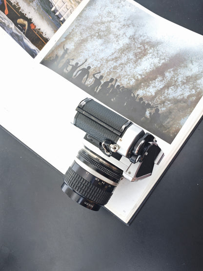 Nikon FE2 silver with Nikon Nikkor 35mm F2 Ai-S