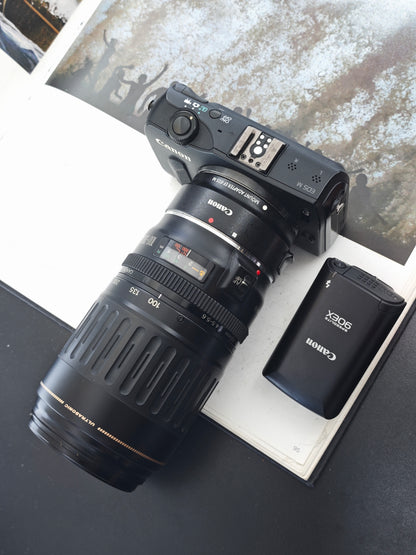 Used Canon EOS M with Zoom Lens EF 100-300mm F4.5-5.6 [+Adapter EF-EF-M/Speedlite 90EX, No charger]