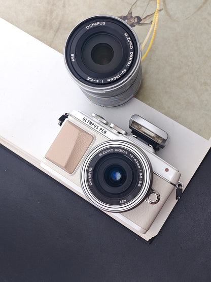 Used Olympus Pen Lite E-PL7 with Double Zoom Kit Digital Camera [No charger] #BHAB03103