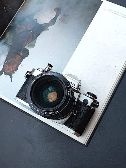 Nikon FE silver with Nikon Series E Zoom 36-72mm F3.5