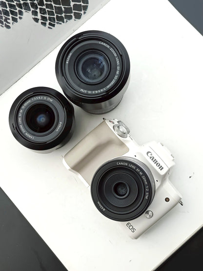 Used Canon EOS Kiss M with 3 lenses Digital Camera