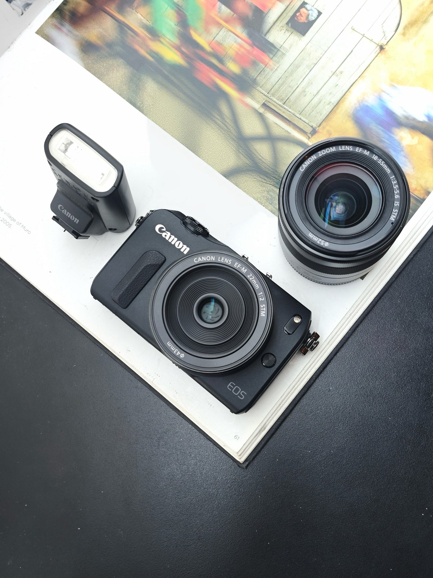 Used Canon EOS M with EF-M 22mm F2 STM and EF-M 18-55mm F3.5-5.6 IS STM (+Canon Speedlite 90EX)